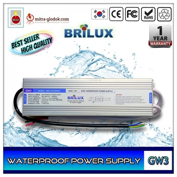 Power Supply Trafo Brilux DC 12V 12.5A | 150W (Waterproof)